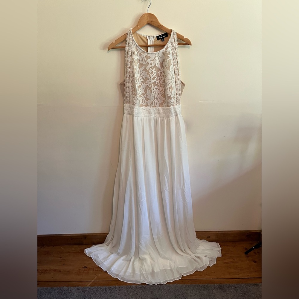 Lulus Forever and Always White Lace Maxi Dress Bridal Wedding Large NWT - Picture 2 of 14